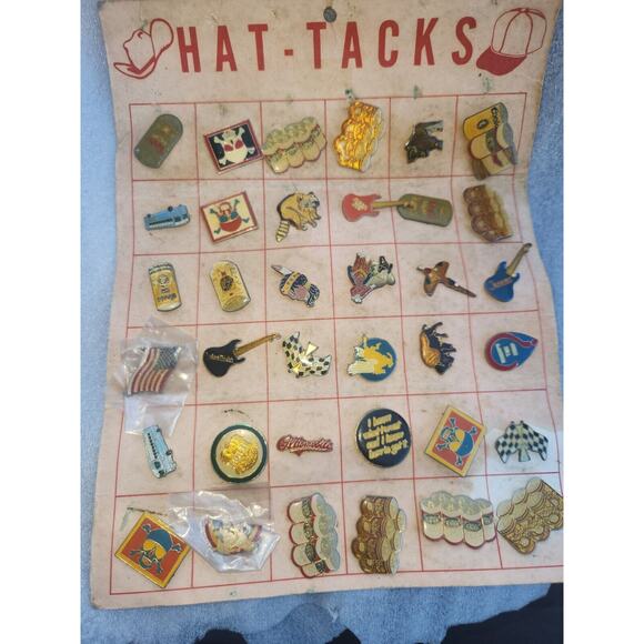 Hat Tacks Lot Of 36 From 70s Most Great Condition Cardboard Display Is Poor - Picture 1 of 13